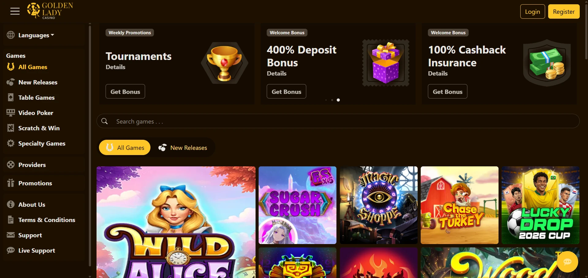 Golden Lady homepage in a desktop browser